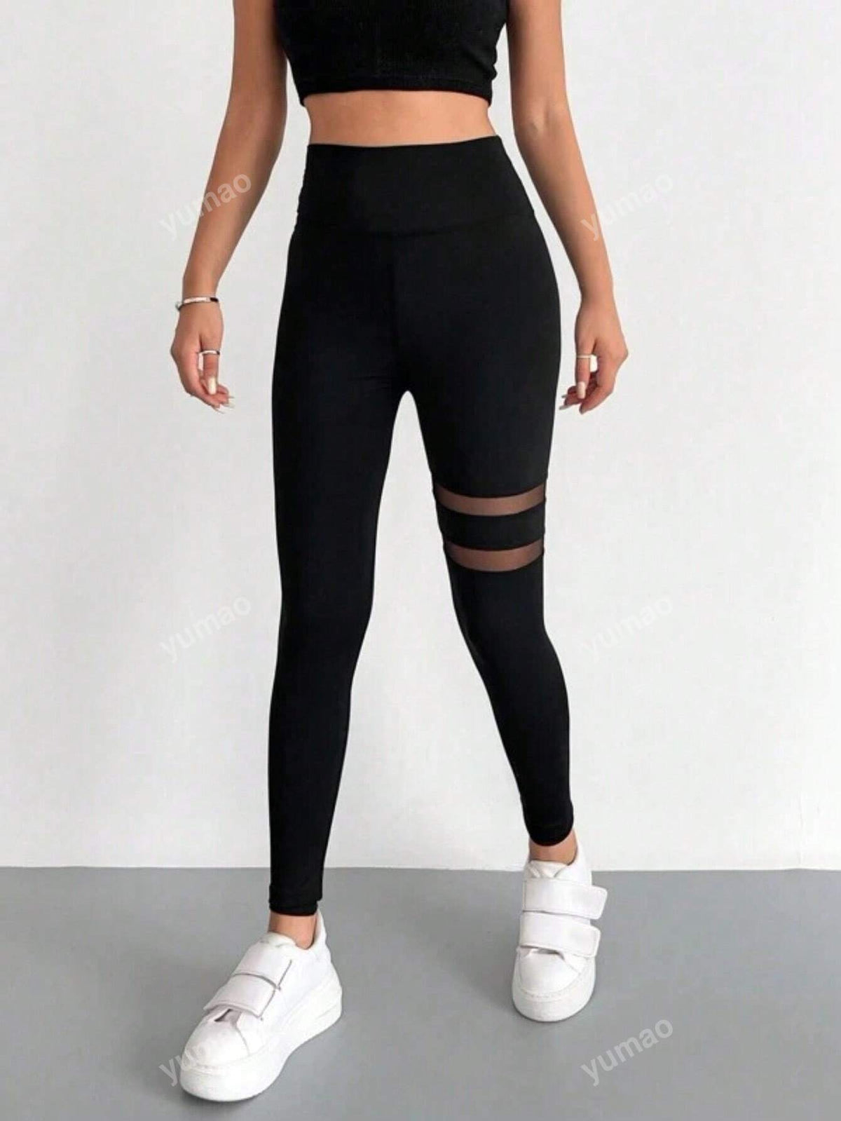 Buy SHEIN Contrast Mesh Solid Skinny Leggings, Elegant High Waist Workout Leggings in Pakistan