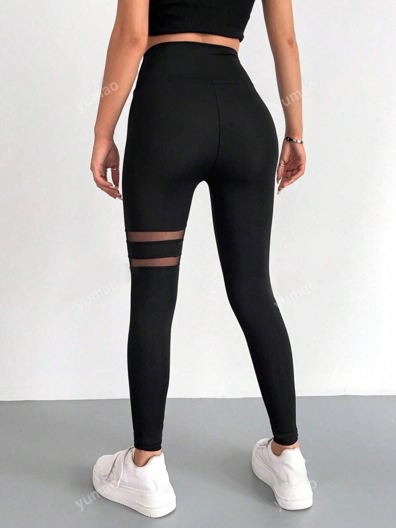 Buy SHEIN Contrast Mesh Solid Skinny Leggings, Elegant High Waist Workout Leggings in Pakistan