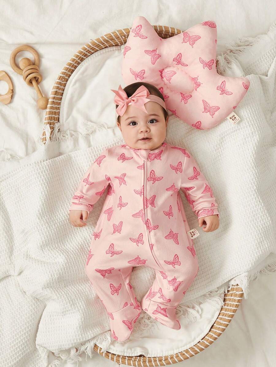 Buy SHEIN Cozy Pixies 2pcs Newborn Baby Girl Butterfly Pattern Knitted Soft Round Neck Long Sleeve Romper With Pants Set And Pillow in Pakistan