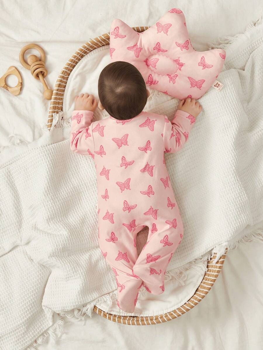 Buy SHEIN Cozy Pixies 2pcs Newborn Baby Girl Butterfly Pattern Knitted Soft Round Neck Long Sleeve Romper With Pants Set And Pillow in Pakistan