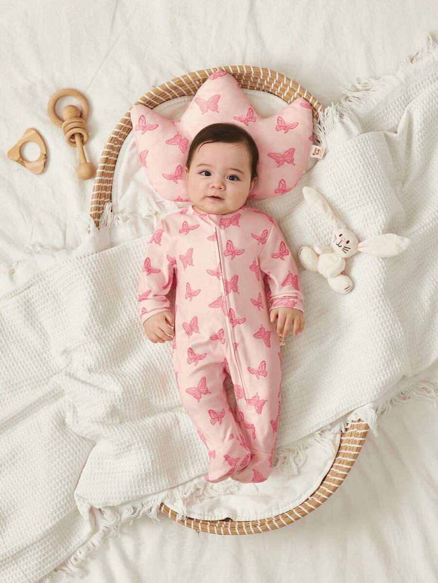Buy SHEIN Cozy Pixies 2pcs Newborn Baby Girl Butterfly Pattern Knitted Soft Round Neck Long Sleeve Romper With Pants Set And Pillow in Pakistan