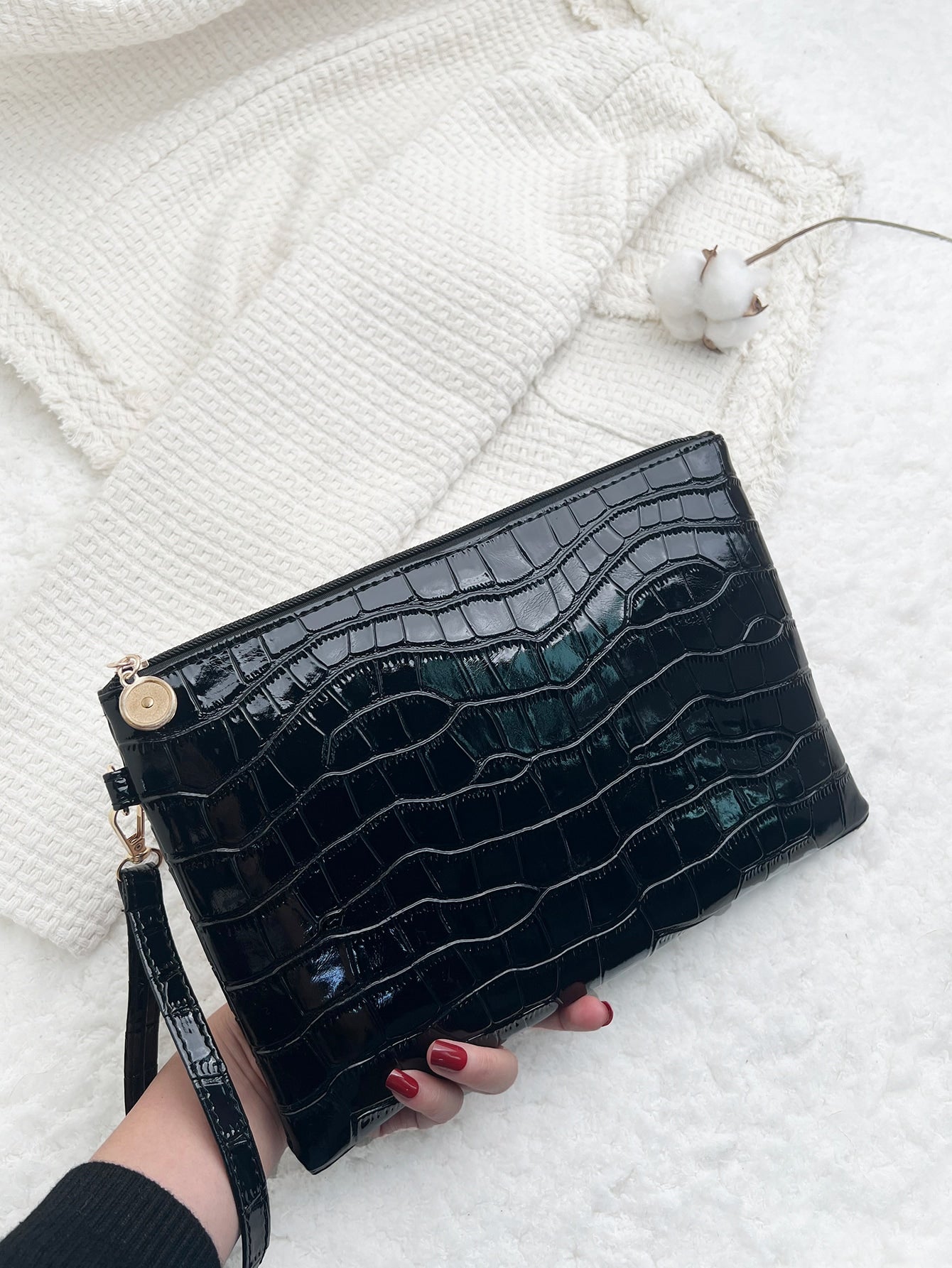 Buy SHEIN Crocodile Embossed Clutch Bag With Wristlet in Pakistan