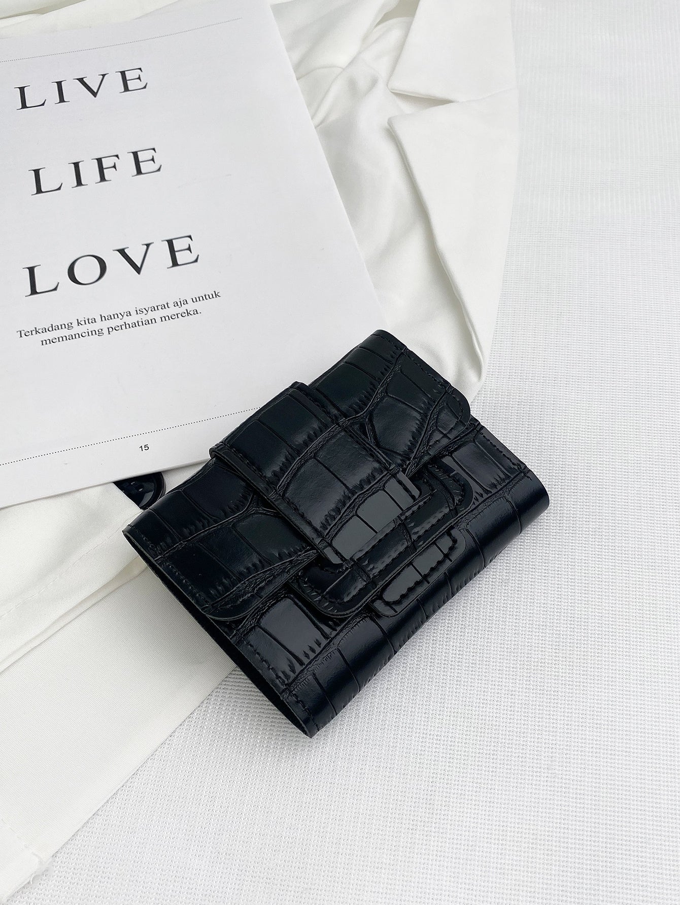 Buy SHEIN Crocodile Embossed Flap Small Wallet Coin Pocket Small Purse ID Window Bifold Women Wallet in Pakistan