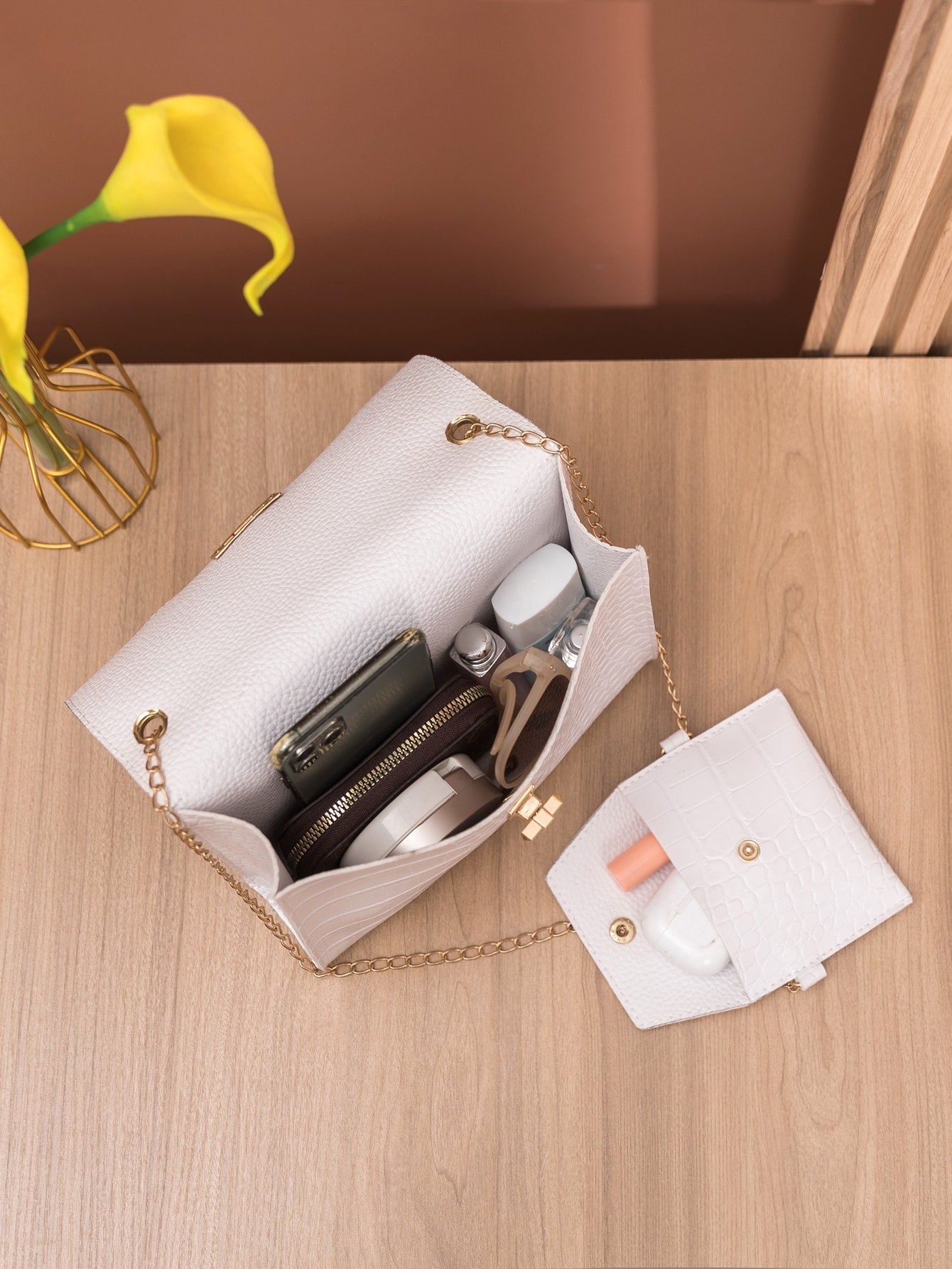 Buy SHEIN Crocodile Embossed Twist Lock Square Bag With Small Pouch in Pakistan