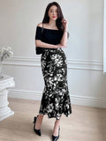 Buy SHEIN DAZY Asymmetrical Floral Print Pencil Mermaid Skirt With Hip-Wrapped Design in Pakistan