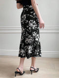 Buy SHEIN DAZY Asymmetrical Floral Print Pencil Mermaid Skirt With Hip-Wrapped Design in Pakistan