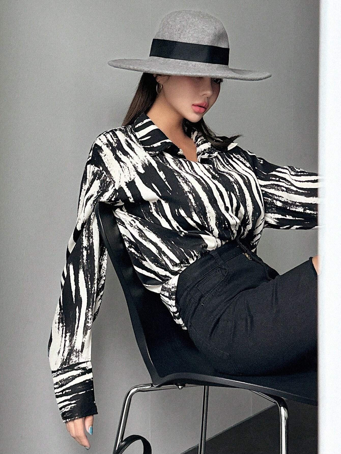 Buy SHEIN DAZY Brush Print Drop Shoulder Shirt in Pakistan