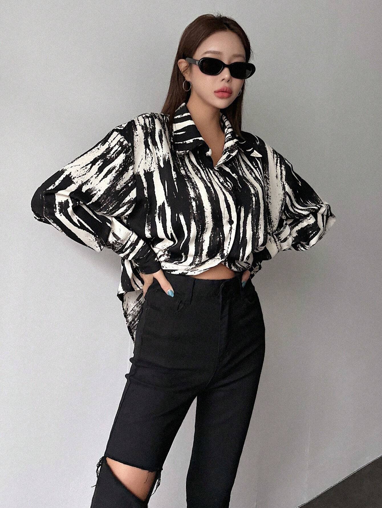 Buy SHEIN DAZY Brush Print Drop Shoulder Shirt in Pakistan