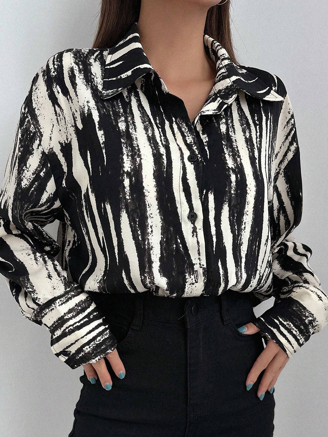 Buy SHEIN DAZY Brush Print Drop Shoulder Shirt in Pakistan