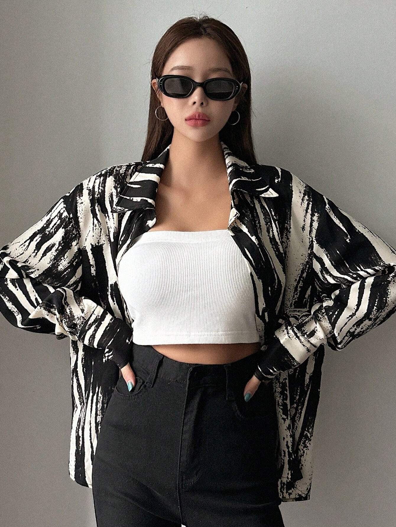 Buy SHEIN DAZY Brush Print Drop Shoulder Shirt in Pakistan