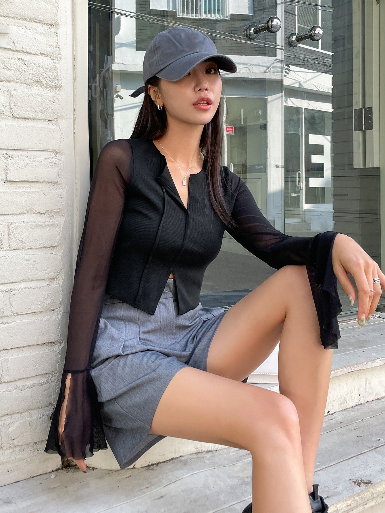 Buy SHEIN DAZY Contrast Mesh Split Hem Tee in Pakistan