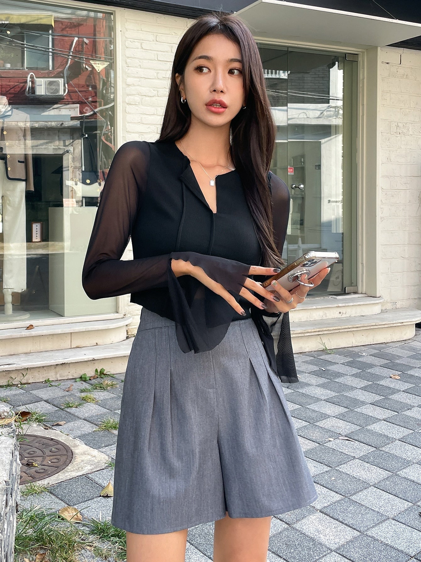 Buy SHEIN DAZY Contrast Mesh Split Hem Tee in Pakistan