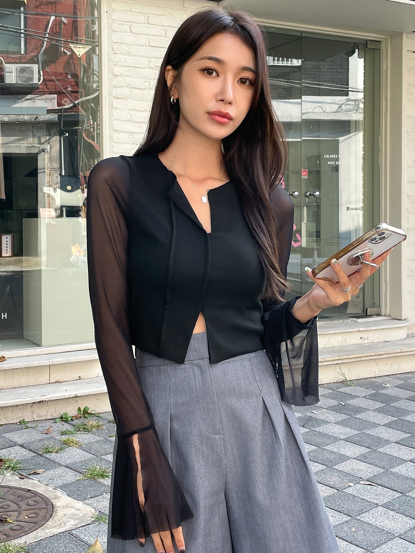 Buy SHEIN DAZY Contrast Mesh Split Hem Tee in Pakistan