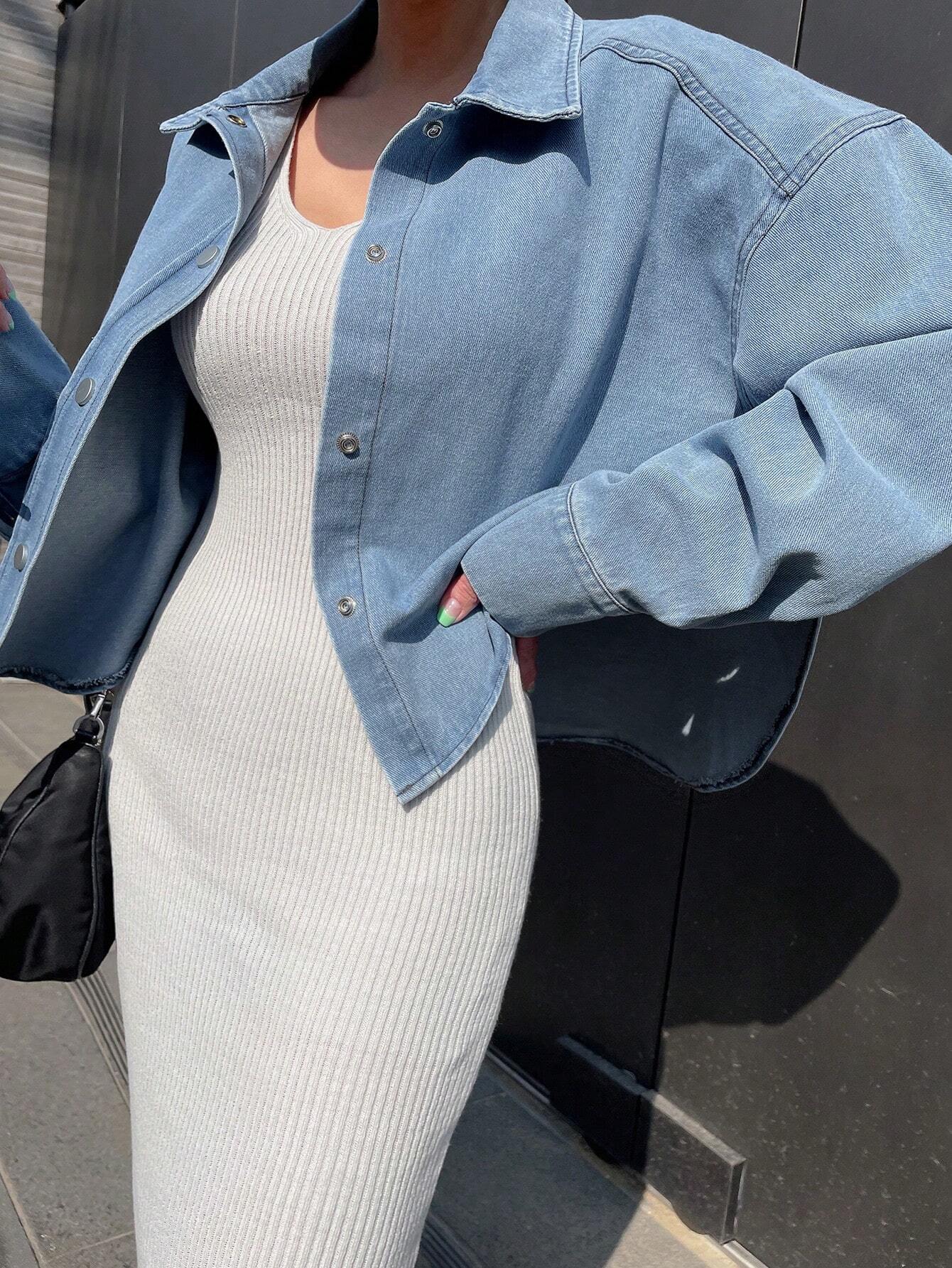 Buy SHEIN DAZY Drop Shoulder Button Front Denim Shirt in Pakistan