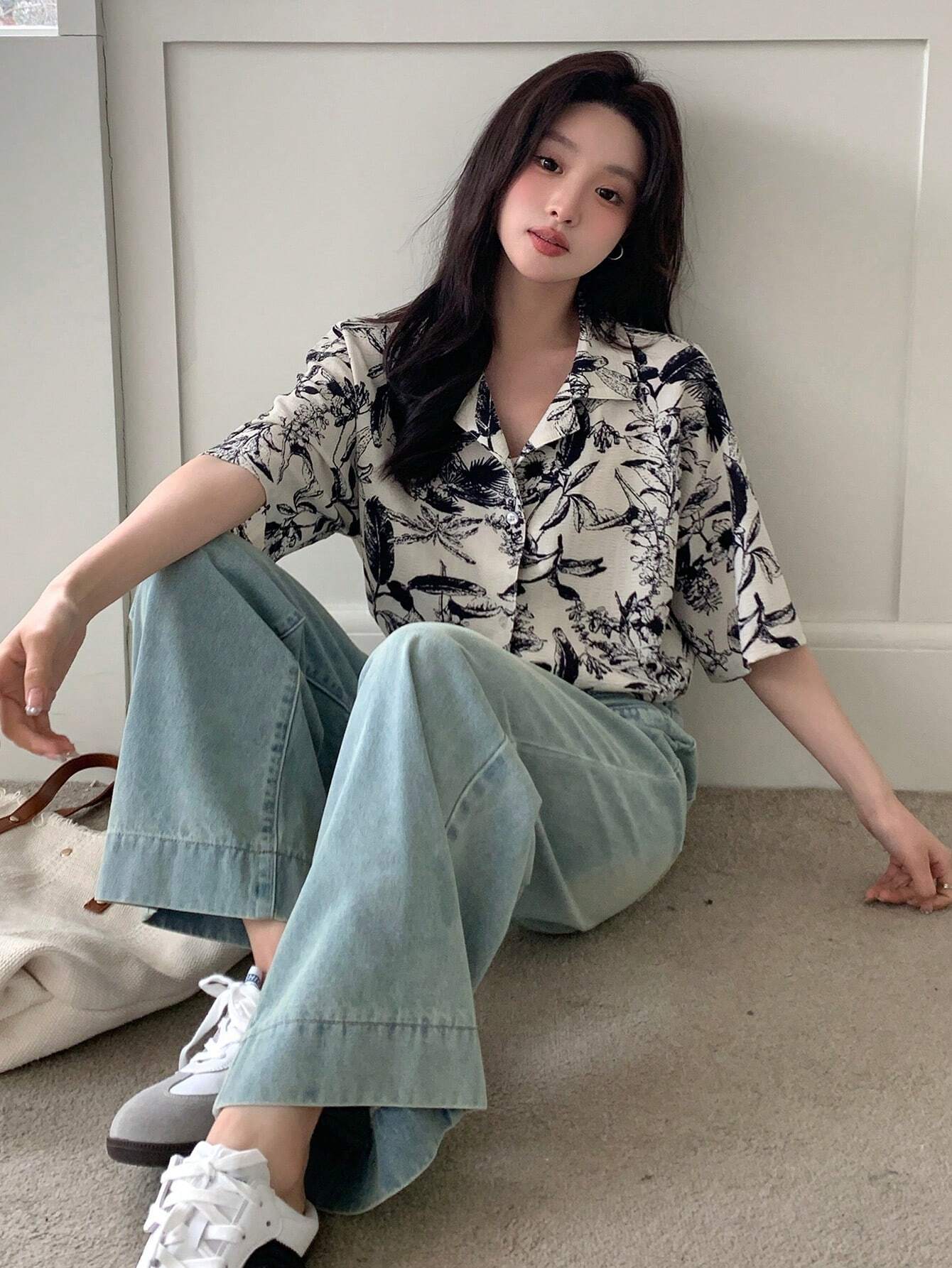 Buy SHEIN DAZY Floral Print Button-Down Short Sleeve Shirt in Pakistan