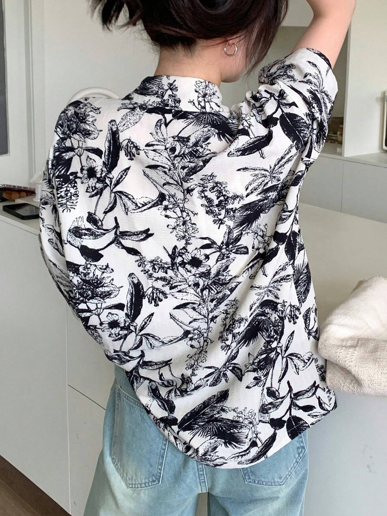 Buy SHEIN DAZY Floral Print Button-Down Short Sleeve Shirt in Pakistan