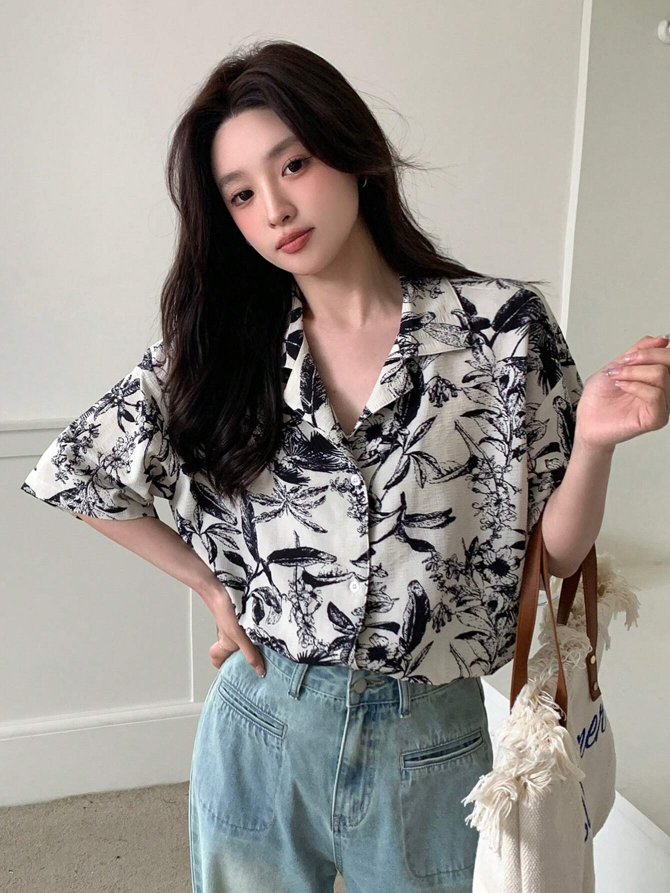 Buy SHEIN DAZY Floral Print Button-Down Short Sleeve Shirt in Pakistan