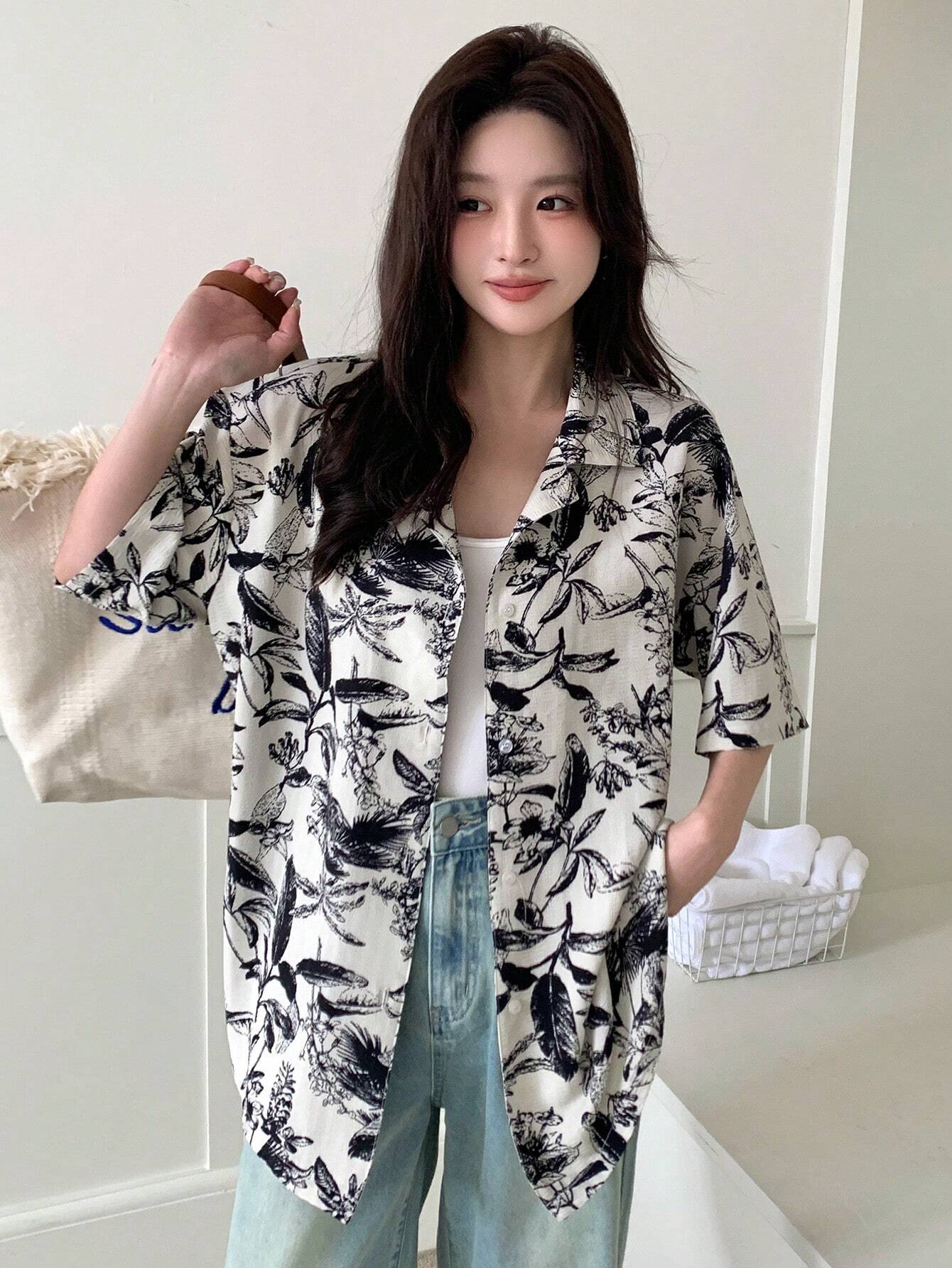 Buy SHEIN DAZY Floral Print Button-Down Short Sleeve Shirt in Pakistan