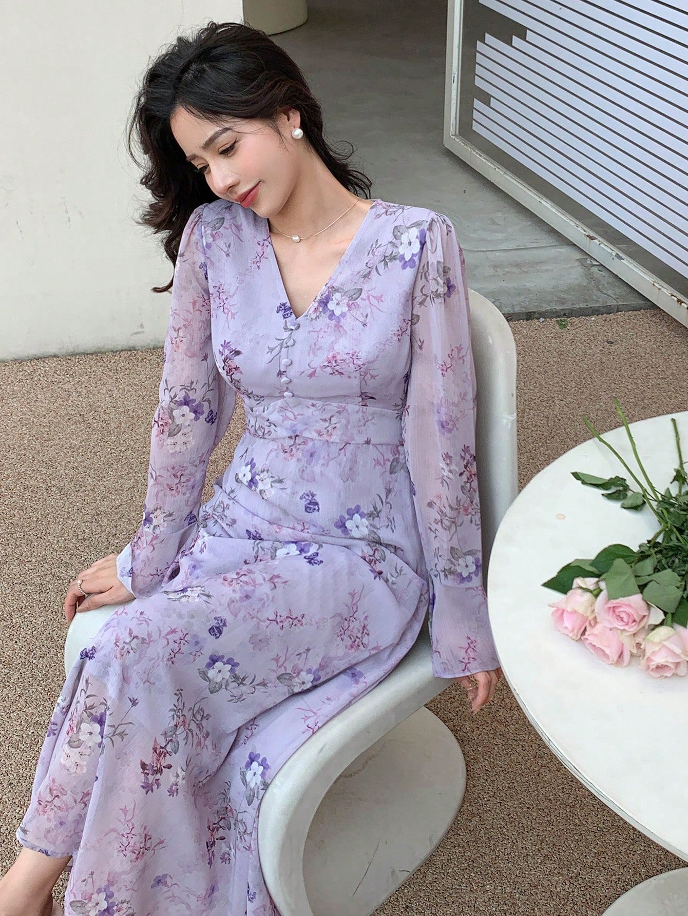 Buy SHEIN DAZY Floral Print Button Front Dress in Pakistan