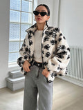 Buy SHEIN DAZY Floral Print Drop Shoulder Teddy Jacket in Pakistan