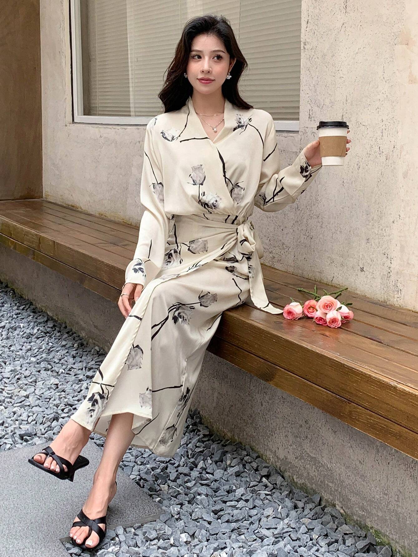 Buy SHEIN DAZY Floral Print Knot Side Wrap Dress in Pakistan