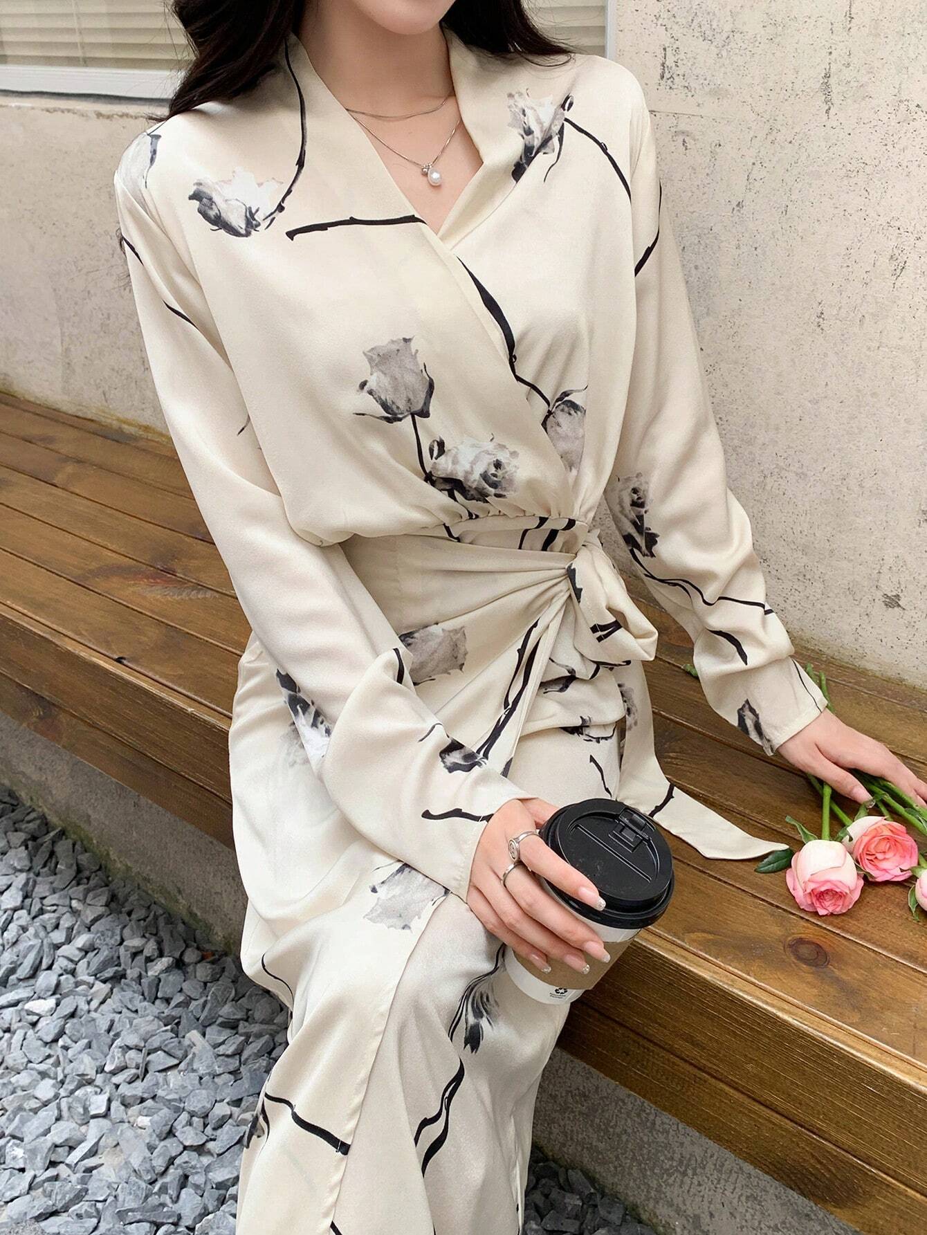 Buy SHEIN DAZY Floral Print Knot Side Wrap Dress in Pakistan