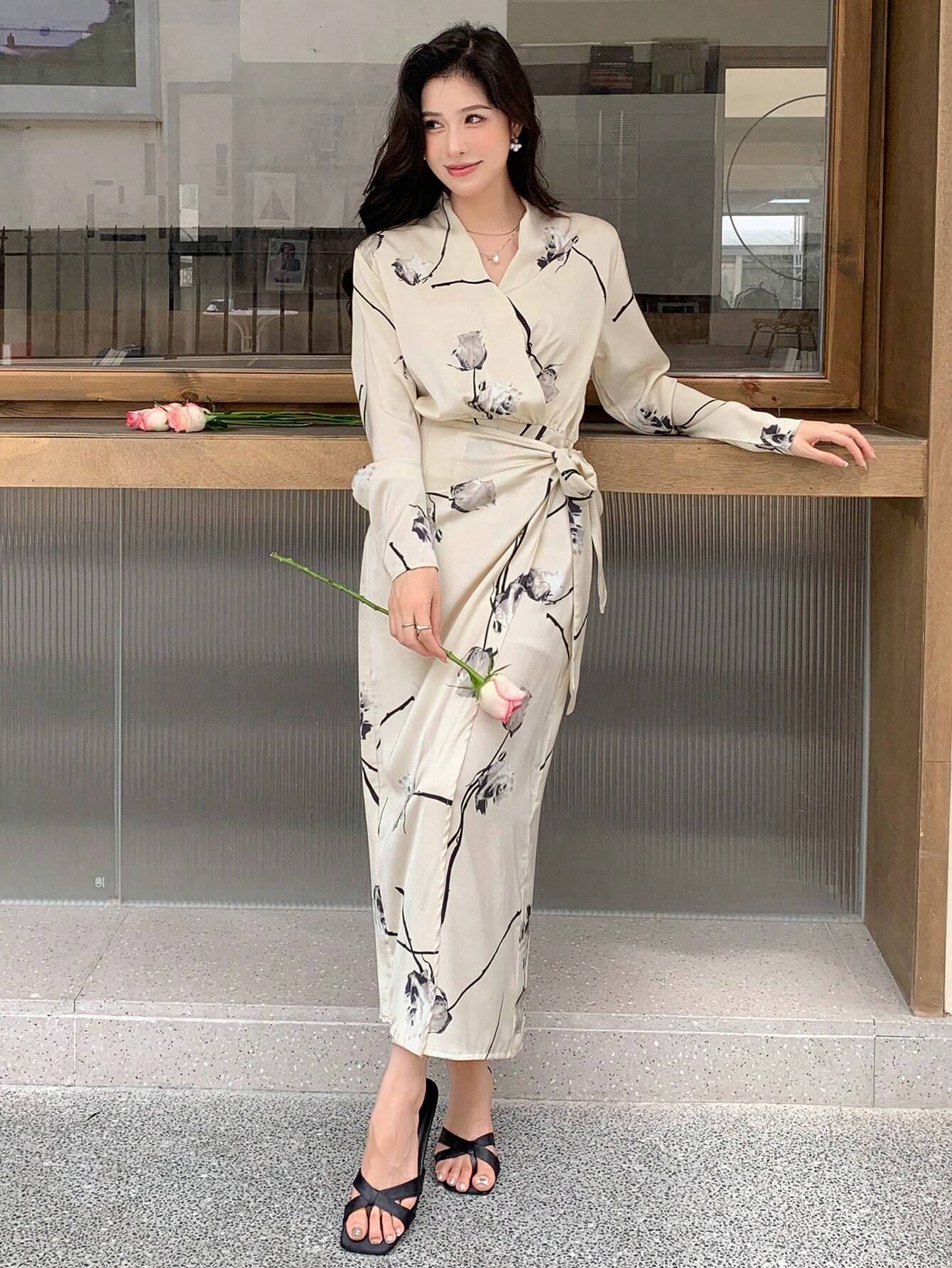 Buy SHEIN DAZY Floral Print Knot Side Wrap Dress in Pakistan