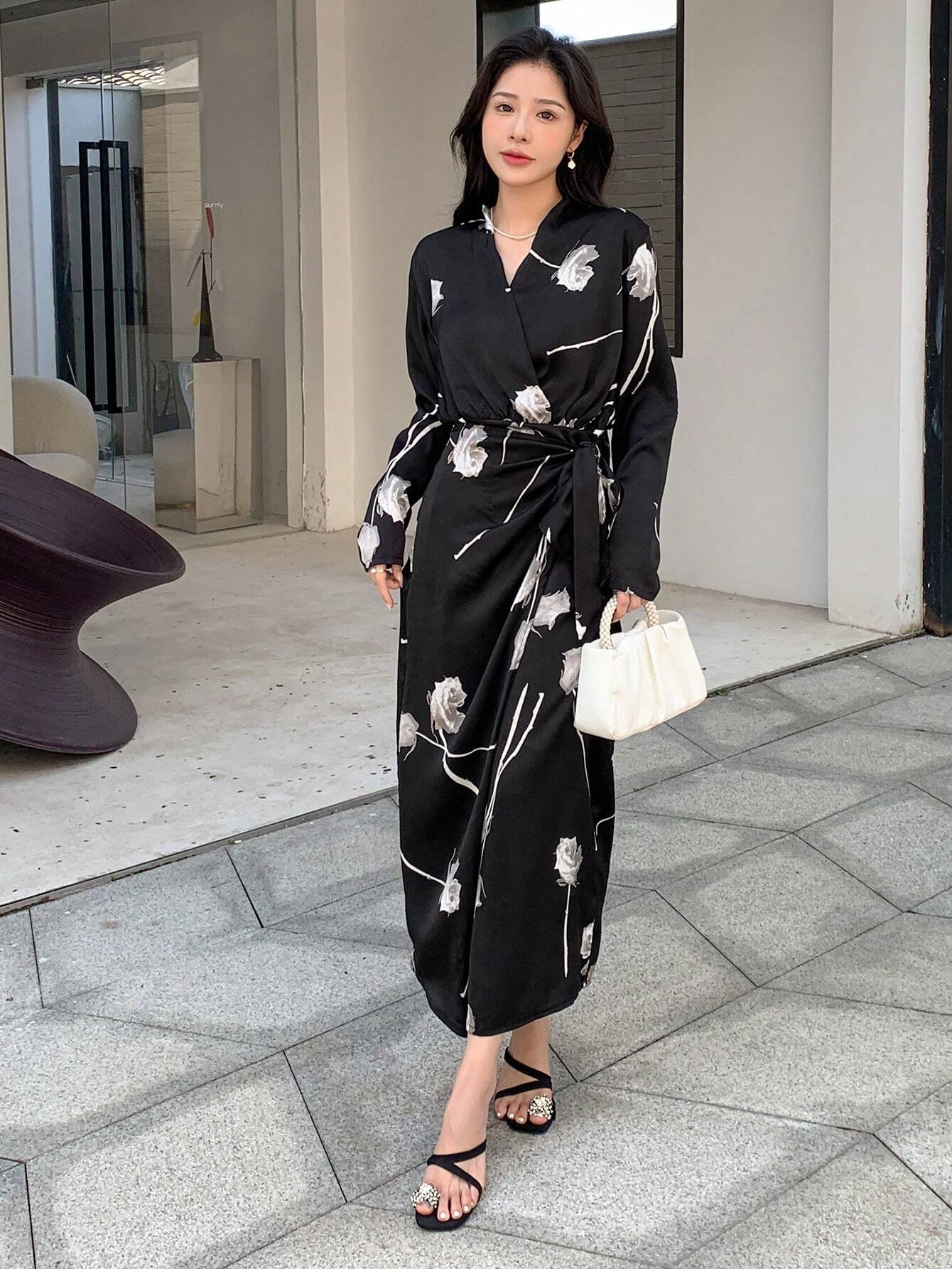 Buy SHEIN DAZY Floral Print Knot Side Wrap Dress in Pakistan