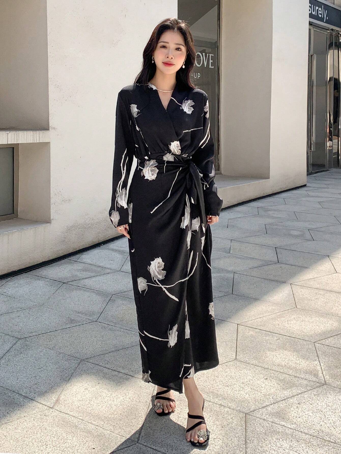 Buy SHEIN DAZY Floral Print Knot Side Wrap Dress in Pakistan