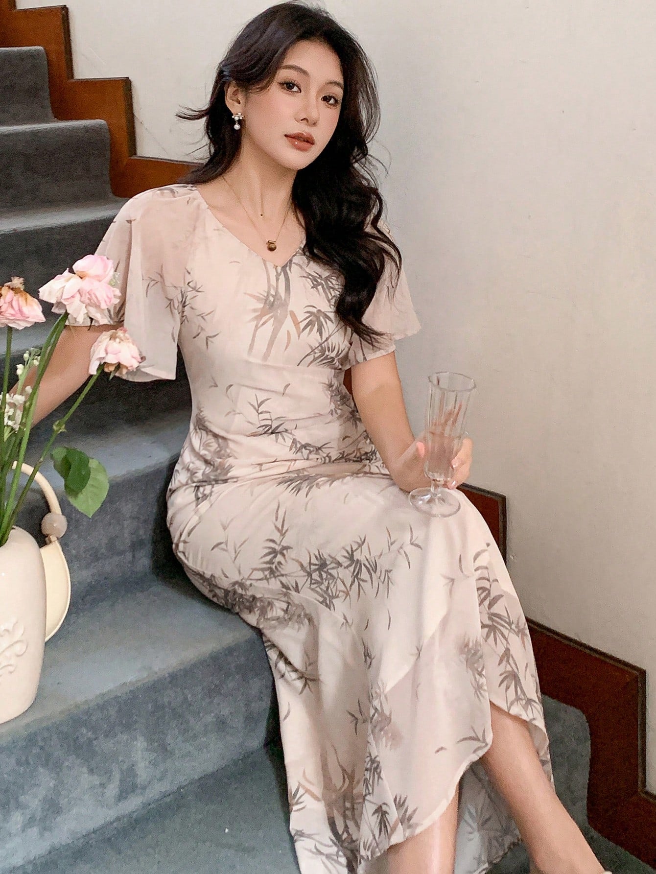 Buy SHEIN DAZY Floral Print Mid-Length Elegant Dress For Women in Pakistan