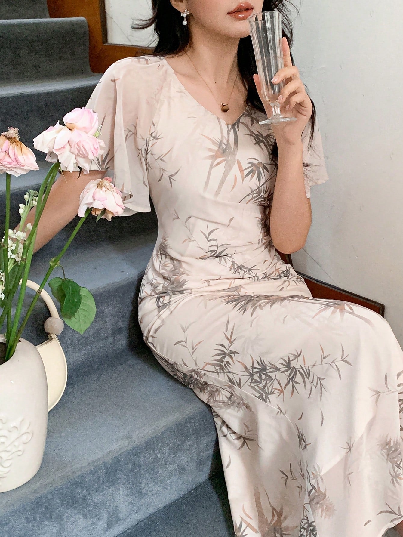 Buy SHEIN DAZY Floral Print Mid-Length Elegant Dress For Women in Pakistan