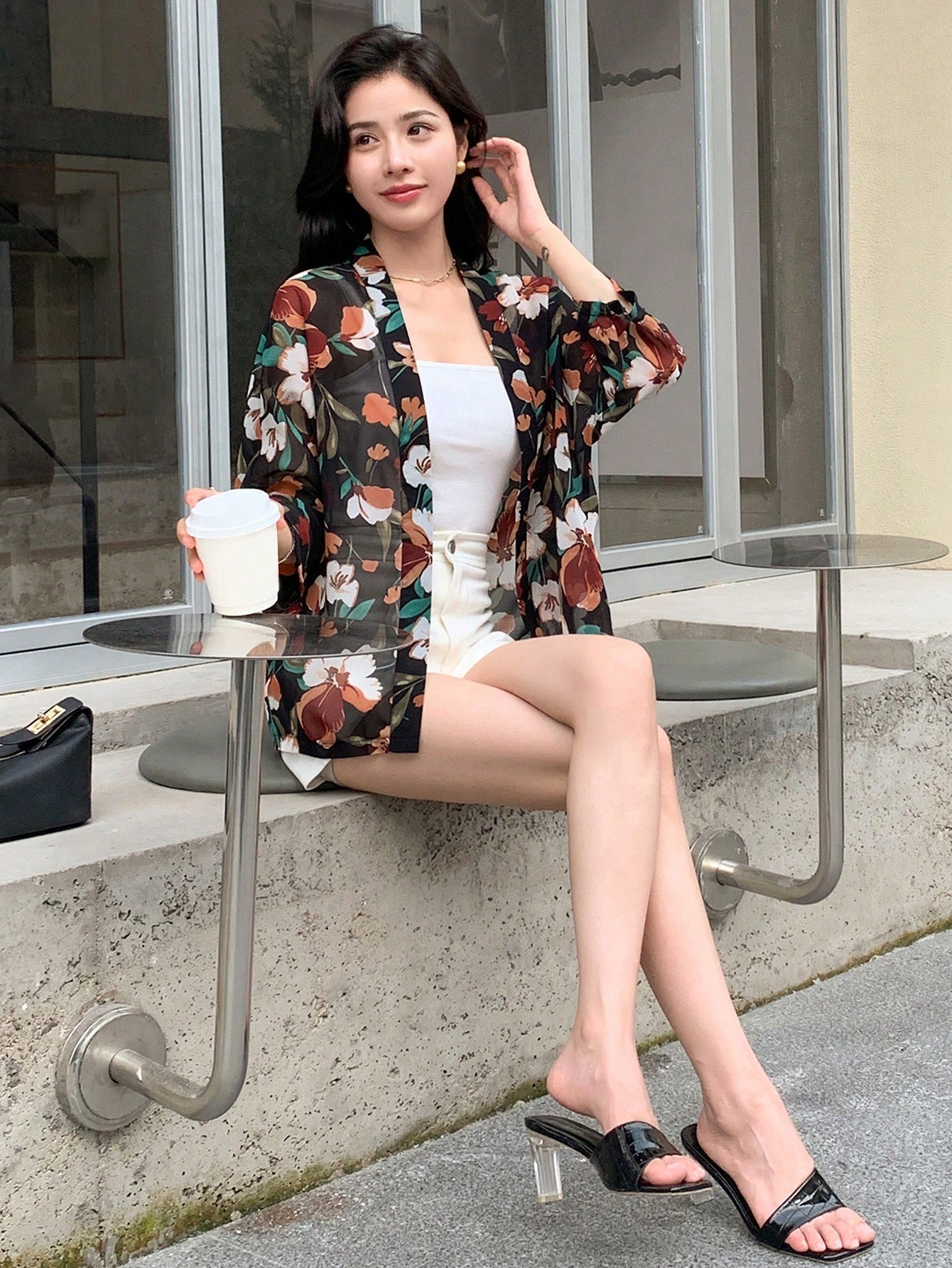 Buy SHEIN DAZY Floral Print Open Front Blouse in Pakistan