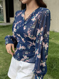 Buy SHEIN DAZY Floral Print Surplice Neck Lantern Sleeve Blouse in Pakistan