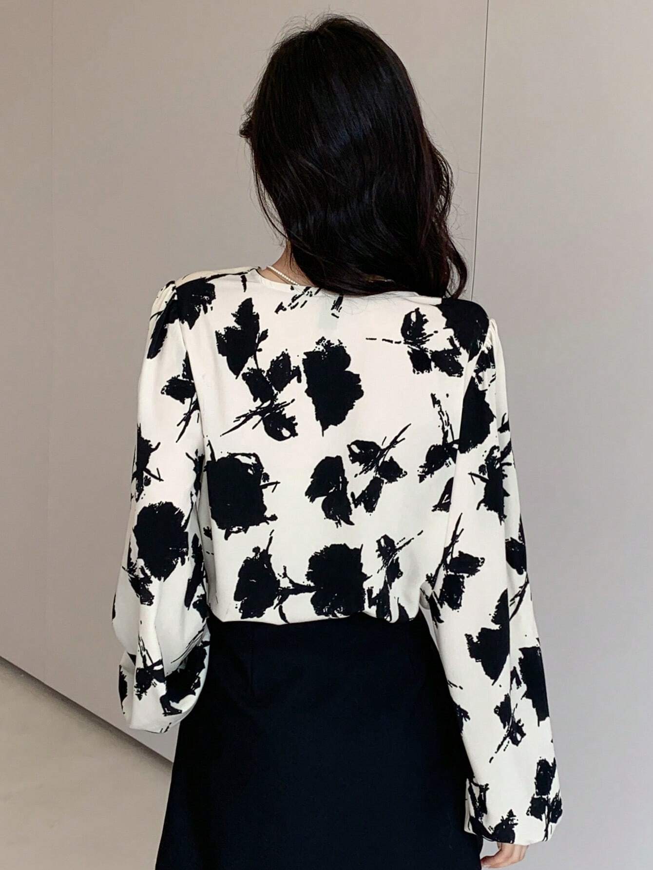 Buy SHEIN DAZY Floral Print Surplice Neck Lantern Sleeve Blouse in Pakistan