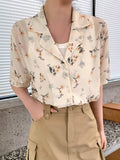 Buy SHEIN DAZY Floral Print Turn-Down Collar Loose Short Sleeve Women's Shirt in Pakistan