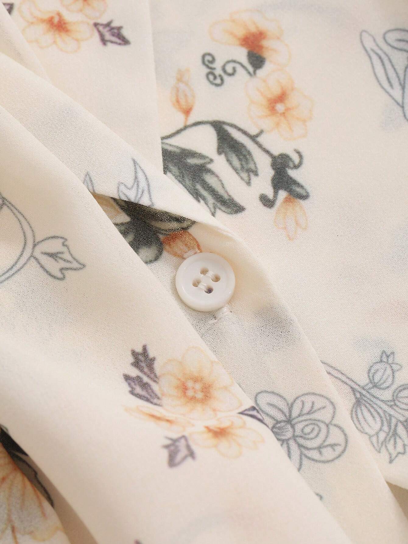 Buy SHEIN DAZY Floral Print Turn-Down Collar Loose Short Sleeve Women's Shirt in Pakistan