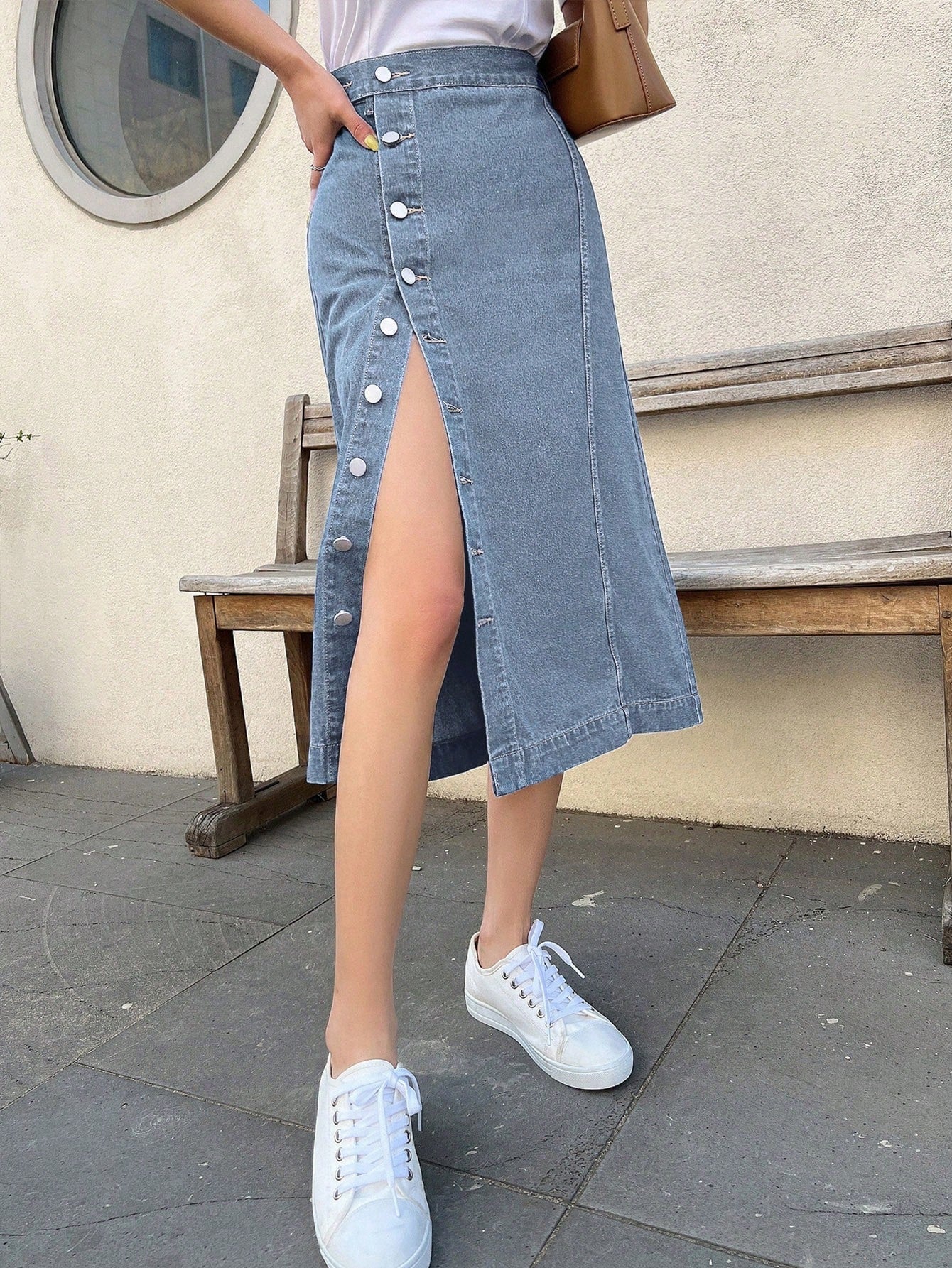 Buy SHEIN DAZY High Waist Button Front Denim Skirt in Pakistan