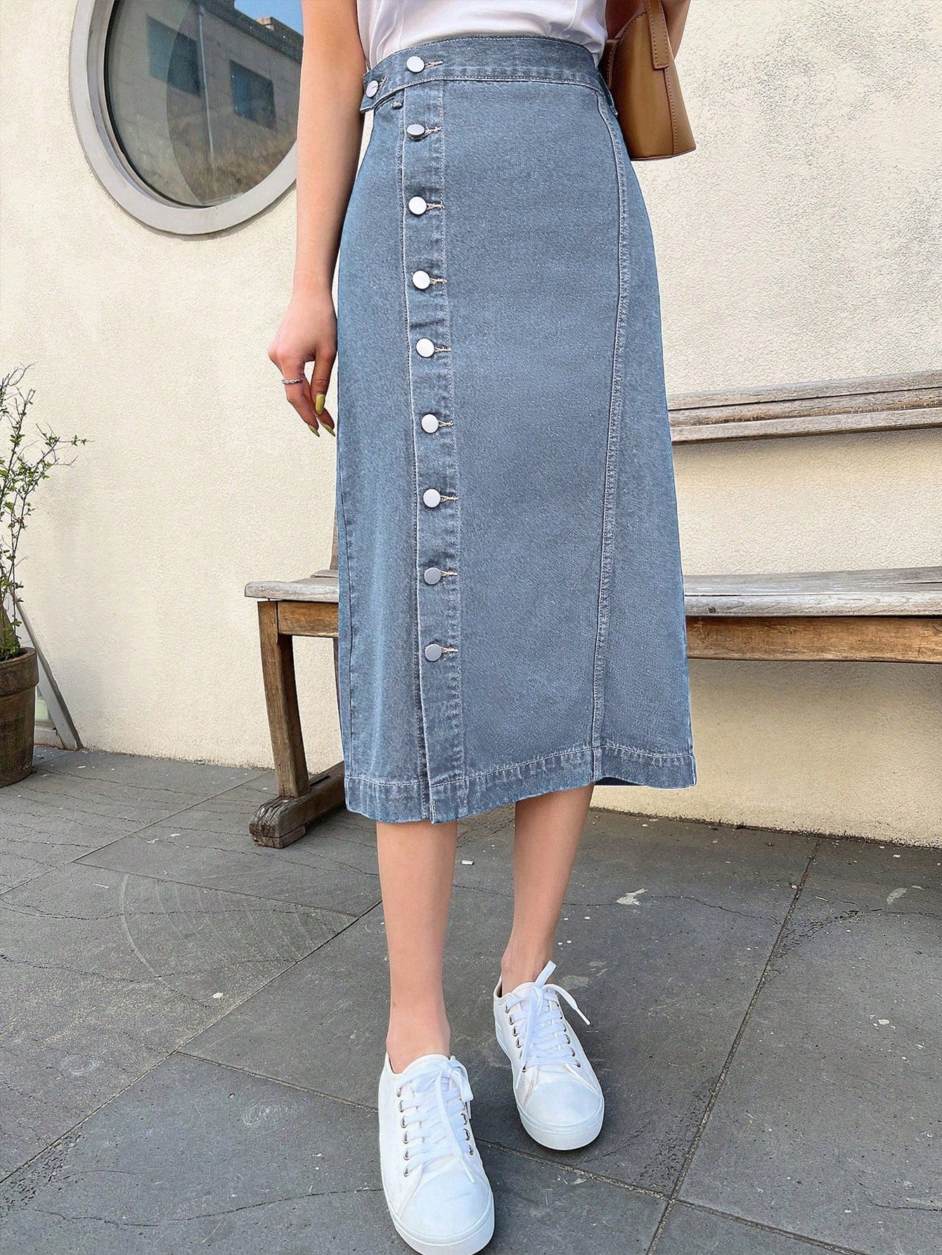 Buy SHEIN DAZY High Waist Button Front Denim Skirt in Pakistan
