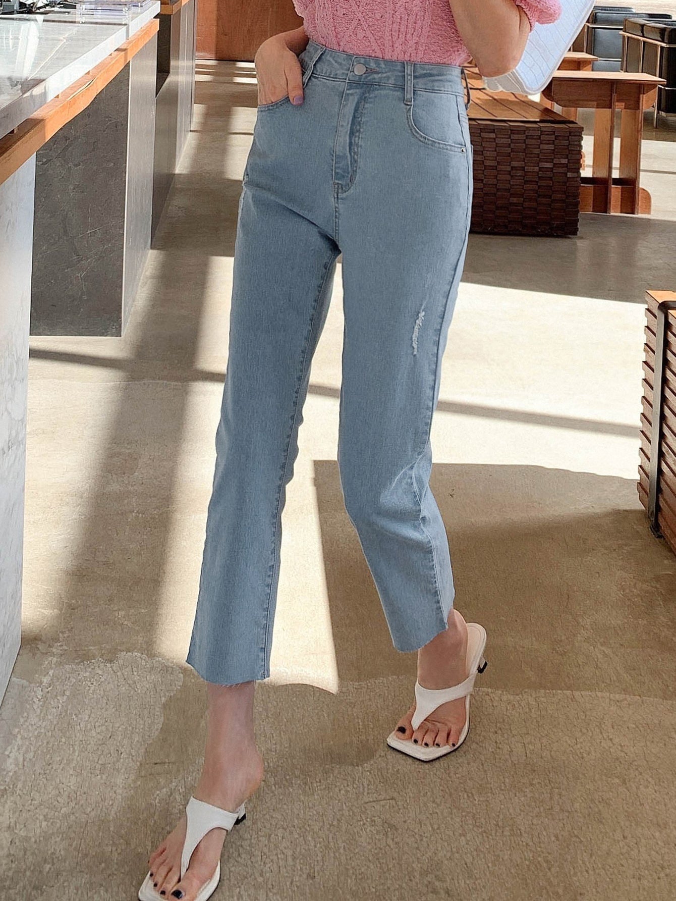 Buy SHEIN DAZY High Waist Flare Leg Cropped Jeans in Pakistan