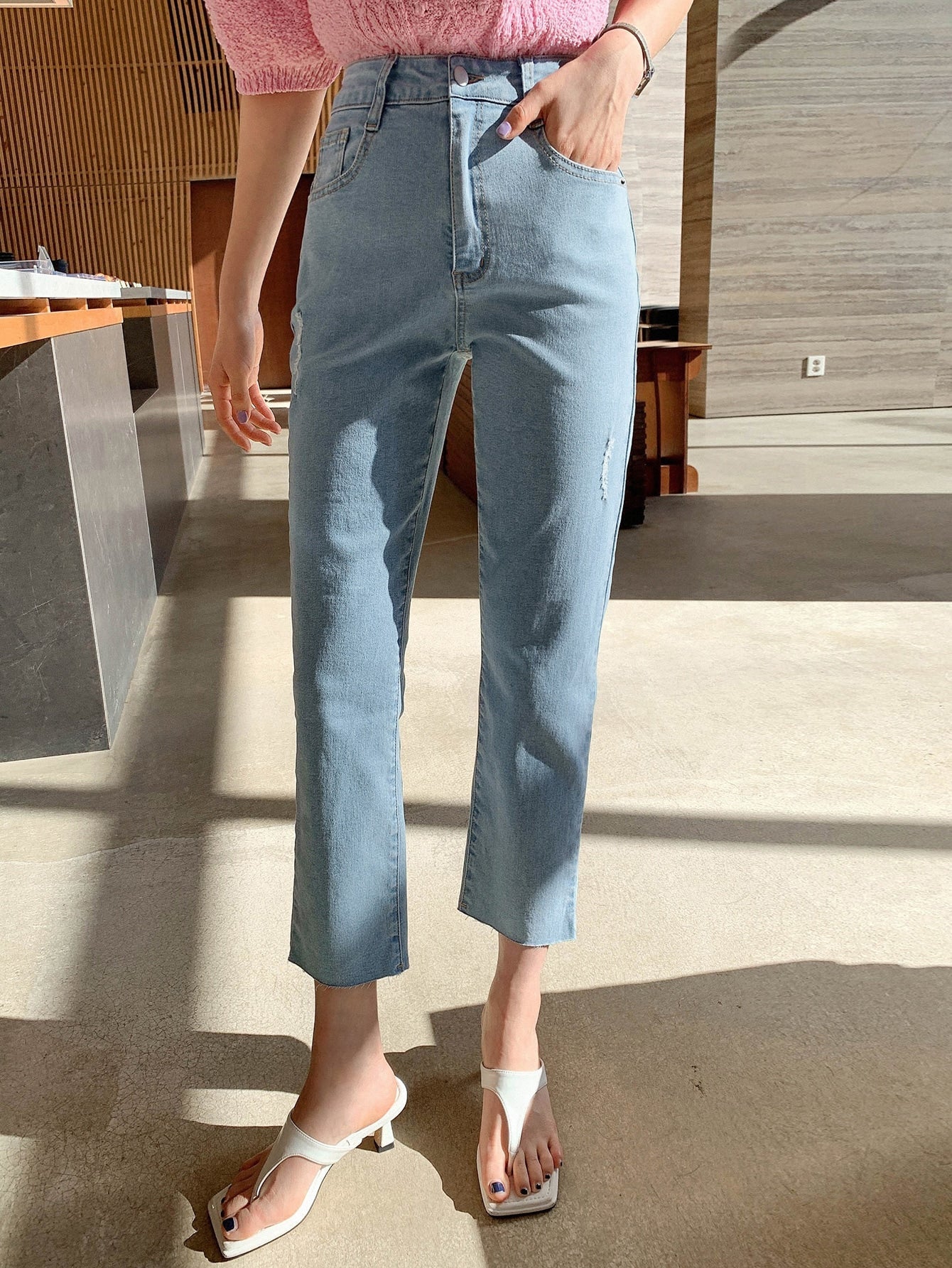Buy SHEIN DAZY High Waist Flare Leg Cropped Jeans in Pakistan