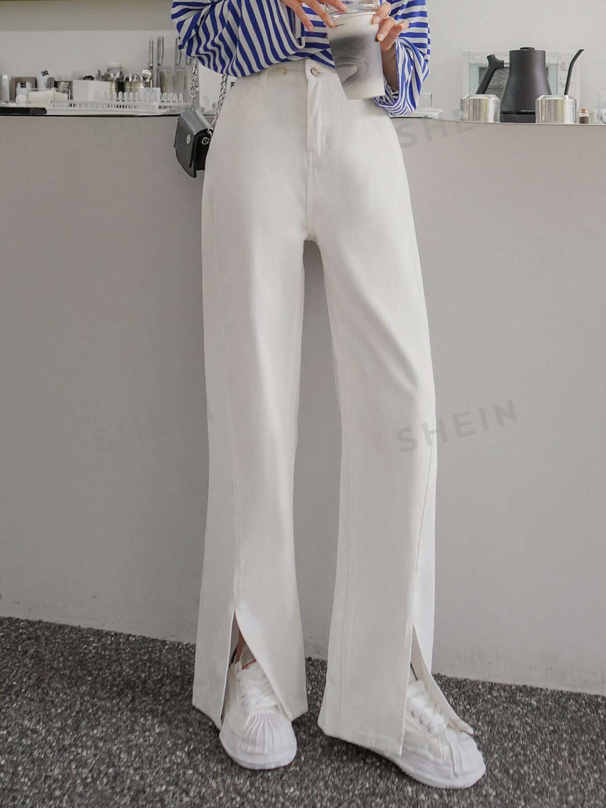 Buy SHEIN DAZY High Waist Slit Hem Wide Leg Jeans in Pakistan