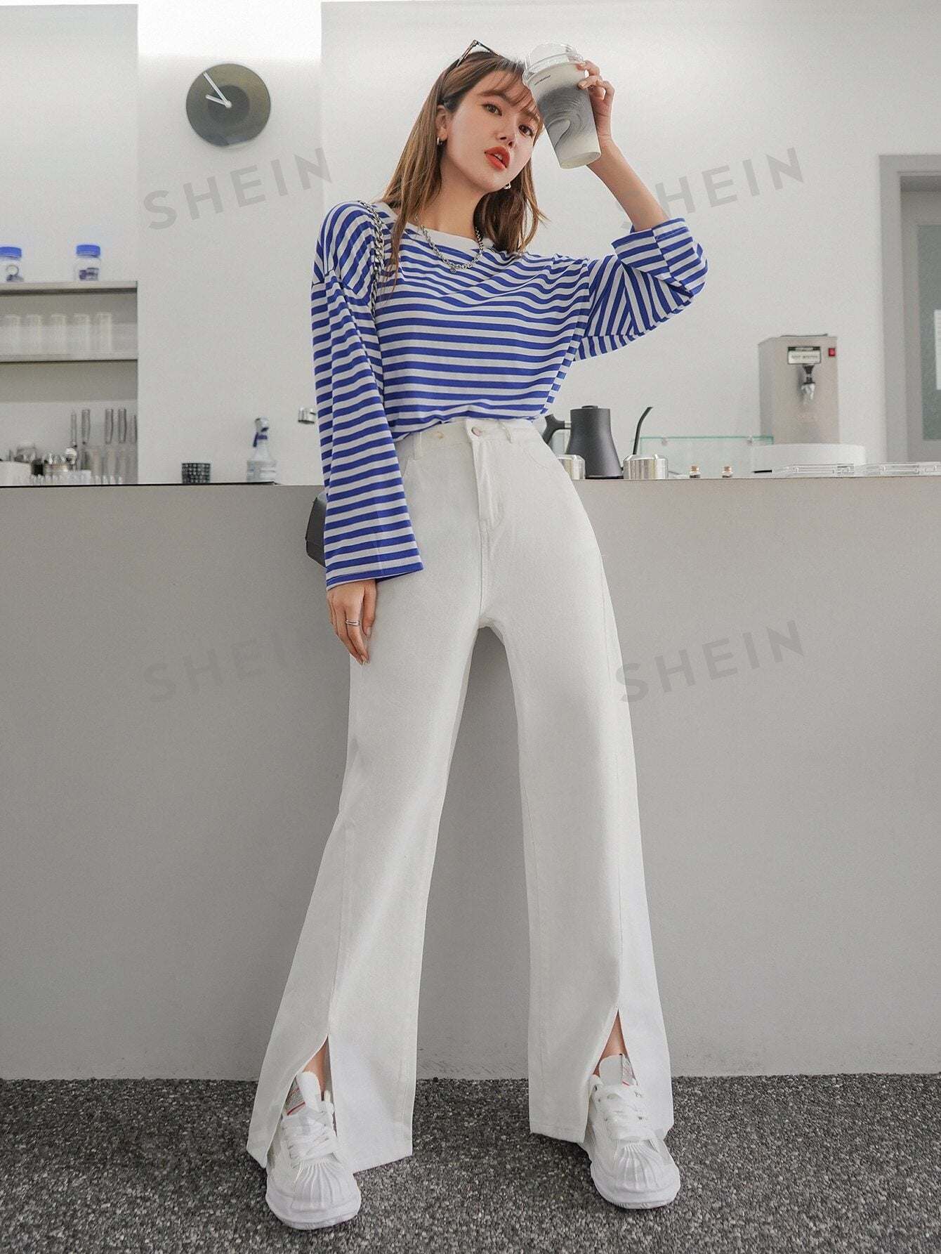 Buy SHEIN DAZY High Waist Slit Hem Wide Leg Jeans in Pakistan