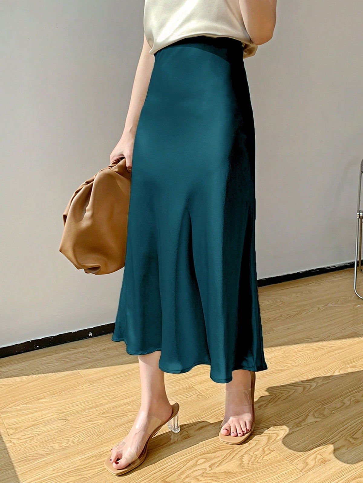 Buy SHEIN DAZY High Waist Solid A-line Skirt in Pakistan