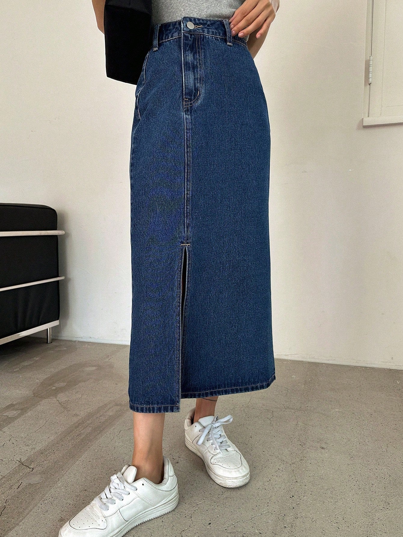 Buy SHEIN DAZY High Waist Split Thigh Denim Skirt in Pakistan