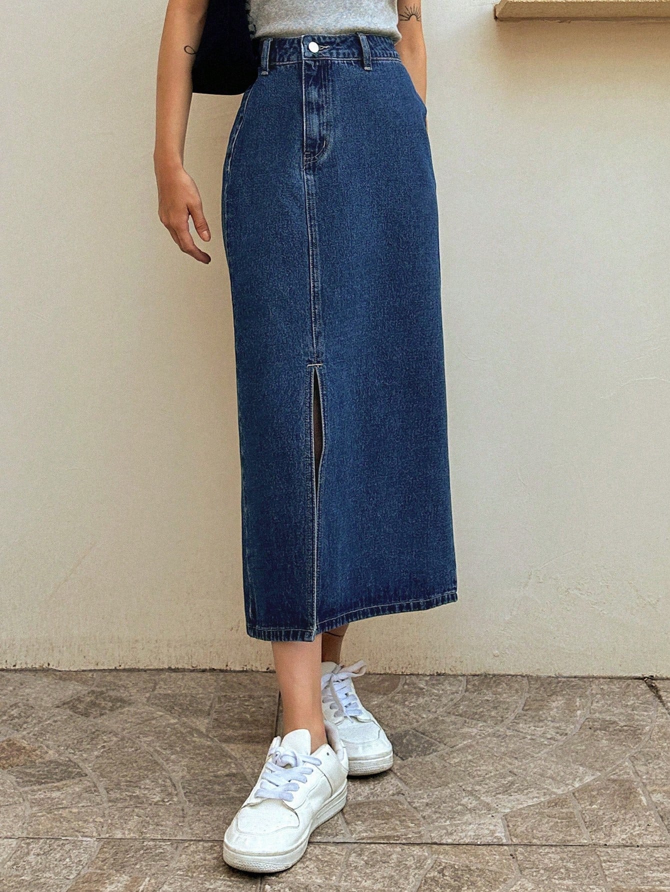 Buy SHEIN DAZY High Waist Split Thigh Denim Skirt in Pakistan