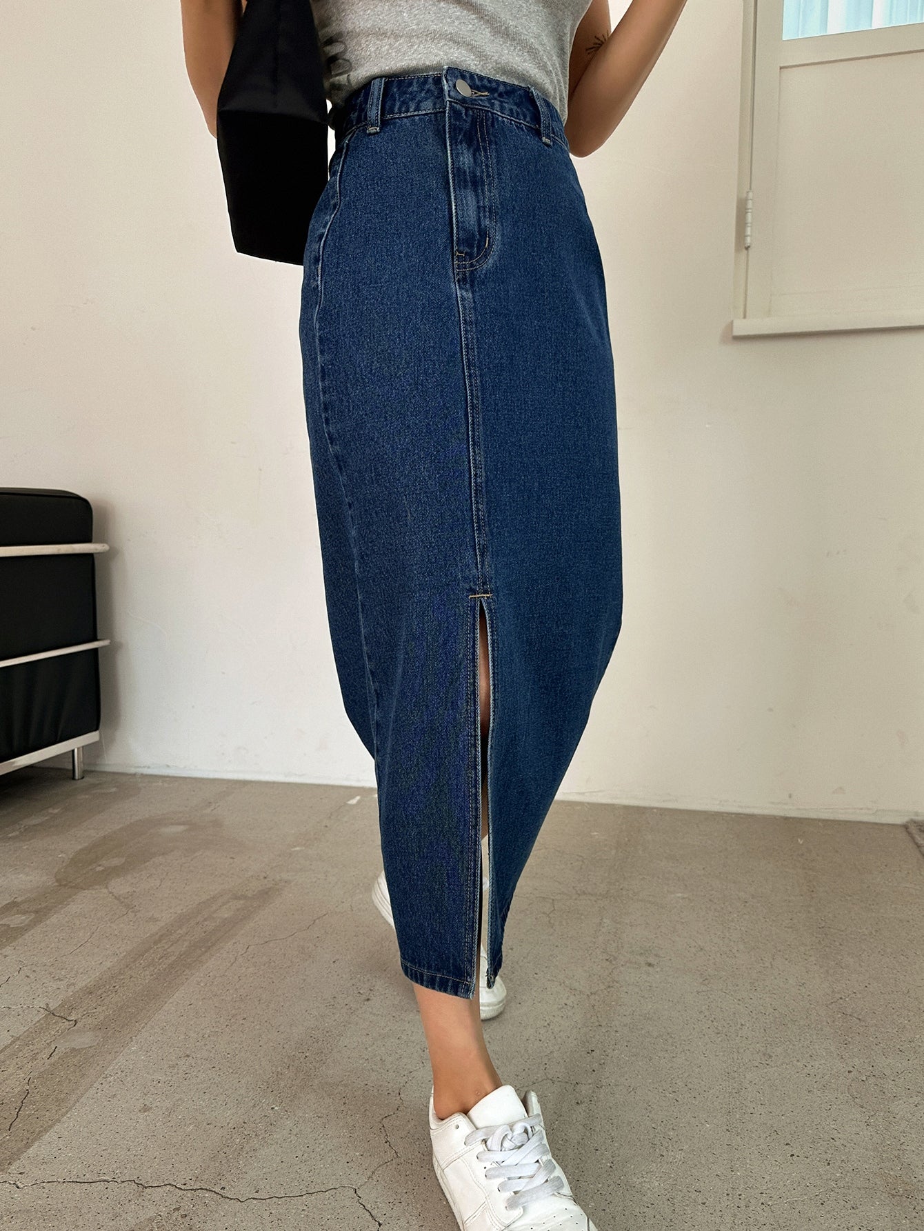 Buy SHEIN DAZY High Waist Split Thigh Denim Skirt in Pakistan