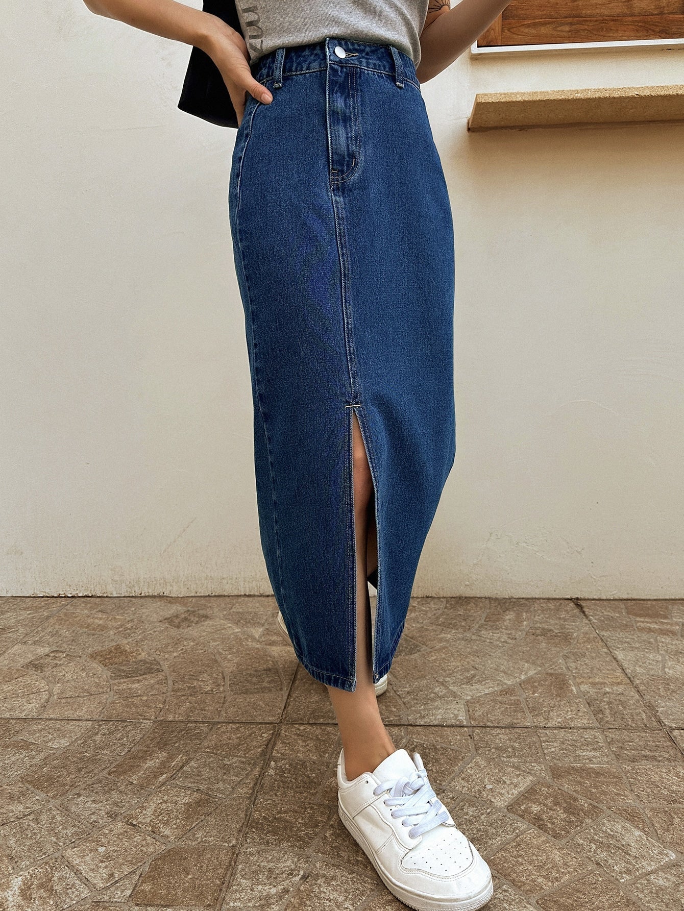 Buy SHEIN DAZY High Waist Split Thigh Denim Skirt in Pakistan