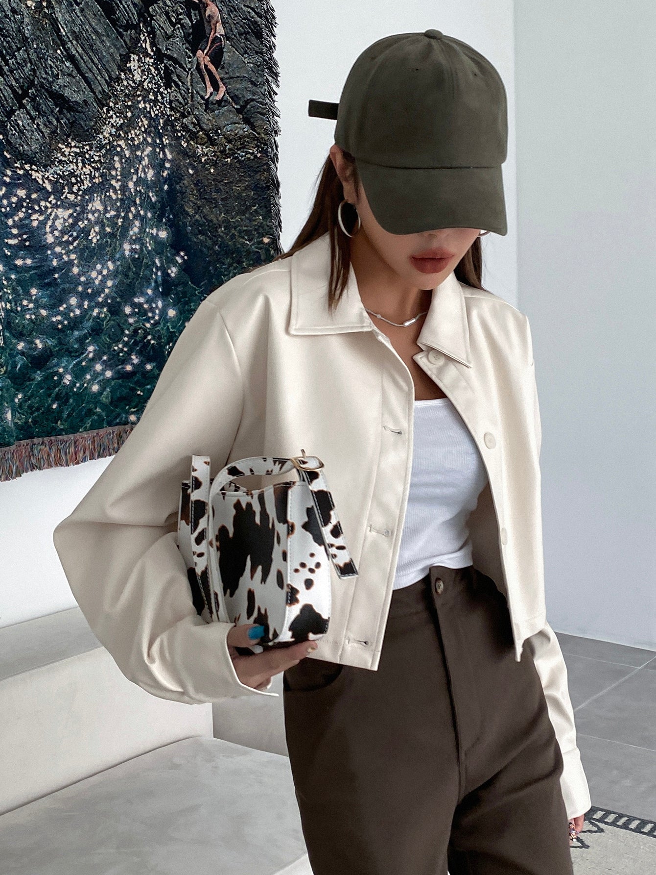 Buy SHEIN DAZY Kpop Button Front PU Crop Jacket in Pakistan