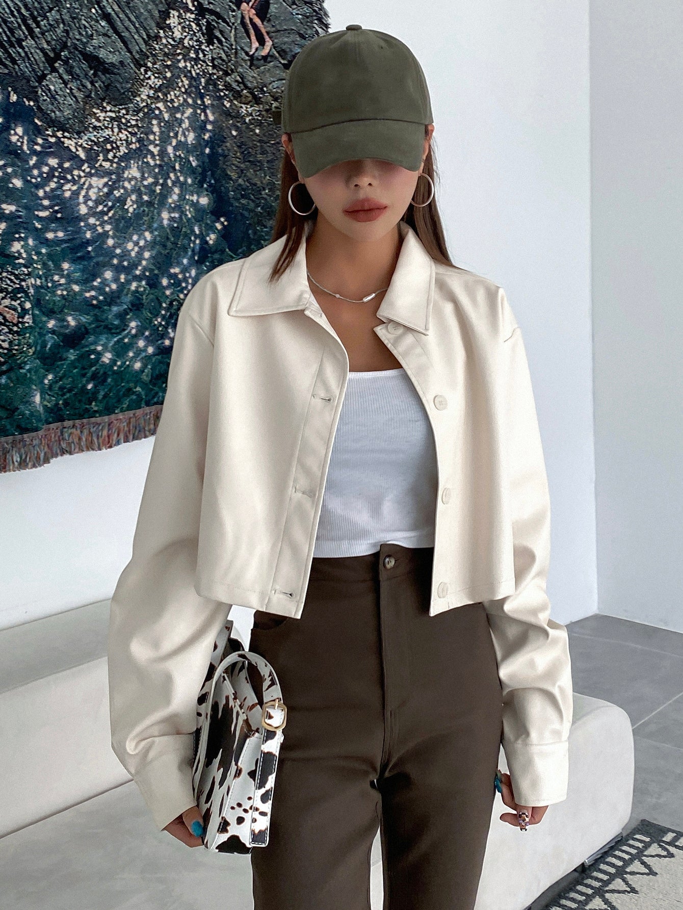 Buy SHEIN DAZY Kpop Button Front PU Crop Jacket in Pakistan