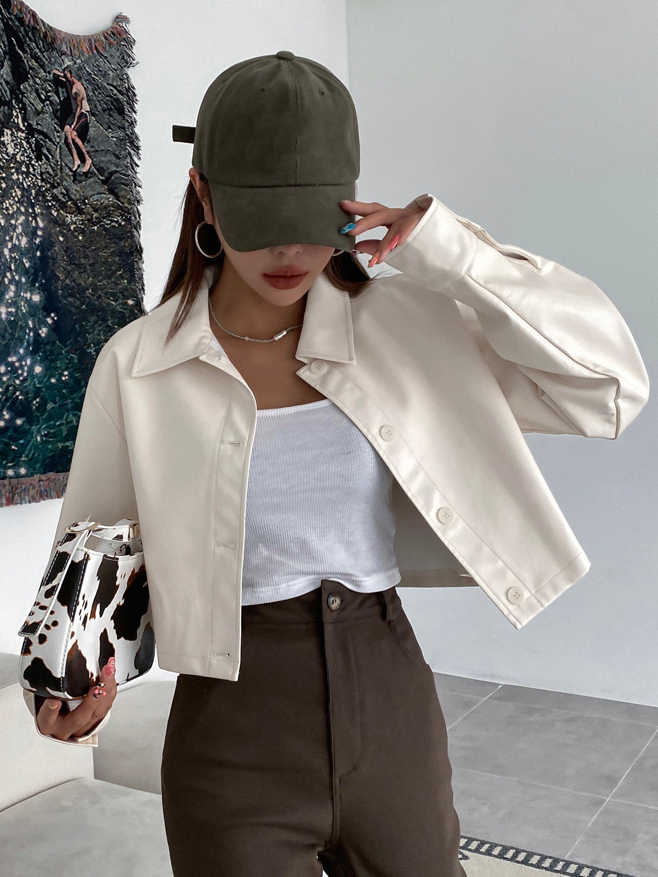 Buy SHEIN DAZY Kpop Button Front PU Crop Jacket in Pakistan